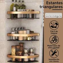 Juego de 2 estanterías de esquina para baño estante ducha de aluminio espacial con 4 ganchos organizador de ducha de gran capacidad sin taladro adecuado para baño cocina. Triángulo negro dorado - Oro2Rectángulo - Ver 6
