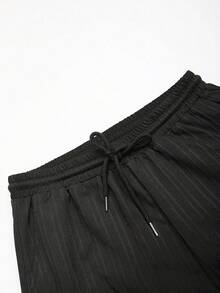 Men's Casual Summer Set, Striped Short-Sleeve Button-Down Shirt & Elastic Waist Pants - Negro profundo - Ver 5