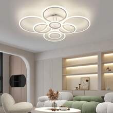 8环亚克力豪华大型室内吸顶灯，创意设计，高亮度，每环包含3色可调LED灯泡，照明范围可达30平方米，适用于卧室、客厅、餐厅、别墅及其他室内空间。