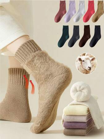 Neue dicke Winterwollsocken Einfarbig, warm und kälteresistent, Kaschmirsocken