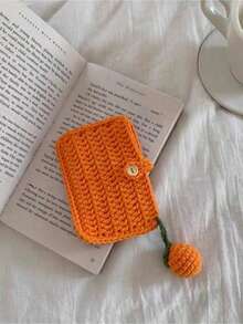 1pc Handmade Knitted Cute Orange & Strawberry Coin Purse, Card Holder, Earphone Case, Small Bag, Wallet & Card Holder Passport Cover Passport Holder Passport Case For Travel Lightweight Waterproof Travel Accessories Cruise Essentials Vacation Essentials For Men Women - Multicolor - View 4