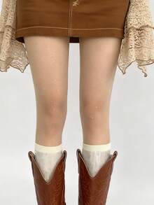 女士性感闪亮亮片长筒袜 | 适合派对、圣诞节、夜间外出的闪亮紧身裤 - 杏色 - 查看 11