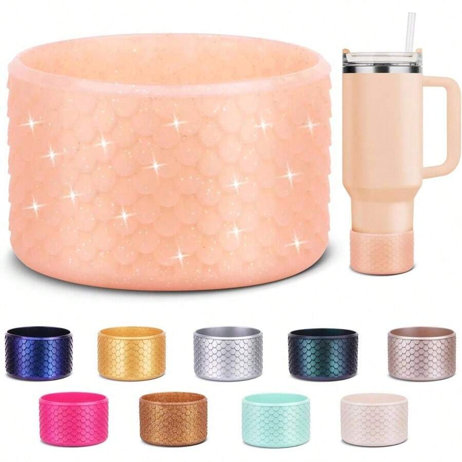 Bota de silicona, compatible con tumblers de 20 a 40 onzas - Color carne con purpurina + 7,8 cm x 4,95 cm - Ver 1