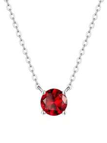 Elegant CZ January Birthstone Necklace For Women, Round Cut 1CT 12 Month Sparkling Rhinestone, Metal Copper Statement Necklace Jewelry Accessories For Daily Wear Birthday Valentine Gift For Mom Wife Girlfriend - January: Red - 查看 9