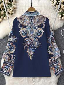 Damska sukienka wakacyjna w stylu boho z kołnierzykiem koszulowym i nadrukiem, elegancka odzież damska, odzież festiwalowa, bluzka z długim rękawem i kołnierzykiem typu "turndown"