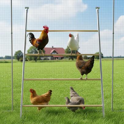 Advwin Chicken Roosting Perch, 4-Tier Roost Bars Ladder Climbing Frame For Farm Backyard Poultry Run Coop, Easy To Assemble & Clean (143 X 104 Cm)