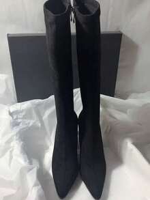 Fall/Winter Korean Style Minimalist Over-The-Knee Boots, Elastic Suede Skinny Boots With Side Zipper Pointed Toe High Heels - Black - View 2