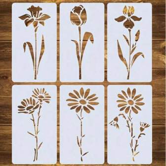 6pcs/Set Single Flower Template, Floral Theme Painting Template - Modern Floral Design - Washable Reusable PET Handmade Template, Suitable For DIY Crafts On Wood, Fabric, Paper, Walls, Canvas And Floors