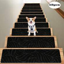 7/15-Piece 20*76cm Leaf Pattern Rectangular Anti-Slip Stair Tread Carpets Stair Tread Mats, Indoor Stair Non-Slip Carpet, Soft Mats For Dogs And Pets, Stair Grip Carpet Treads, Reusable Self-Adhesive Floor Mats, Stair Non-Slip Mats,Carpet Stair Treads, Anti-Slip Indoor Rug, Non-Slip Rug For Wooden Step Stairs, Anti-Slip For Pets - Multicolor - View 20