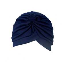 纯色头巾帽 - 褶皱头巾，弹性额头交叉化疗帽，女士休闲头巾