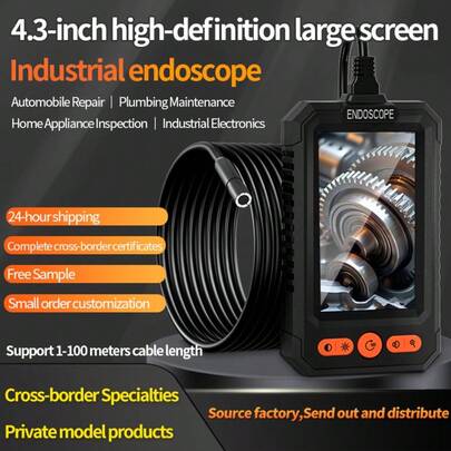 Automotive Endoscope 5-Meter Rigid Wire Pipe Inspector, Dual Lens 180° Flip, IP67 Waterproof, With Magnetic Hook