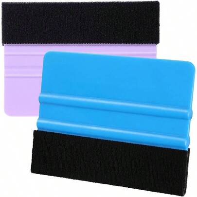 2 Pcs Felt Squeegee Vinyl 4 Inch Squeegee Felt Scraper Car Wrap Window Tint Film Wallpaper Application Crafts Projects Purple, Blue