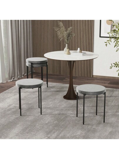 HOMCOM Set Of Stackable Dining Stools, Kitchen Chairs Fluwelen Look Padded Seat, Grijs Metal, Room, 41.5 Aosom.De On The Website view 4