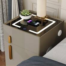 Smart Nightstand With Lockable Storage Box, Dual Drawers, Wireless Charger, USB Port, Bluetooth Speaker & LED Light - nâu nhạt - Xem 2
