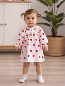Toddler Girl Valentines Day Smocked Dress Mamas Girl Embroidery Plaid Heart Print Long Sleeve Princess Dress Kids Spring Outfit - 紅色 - 查看 5