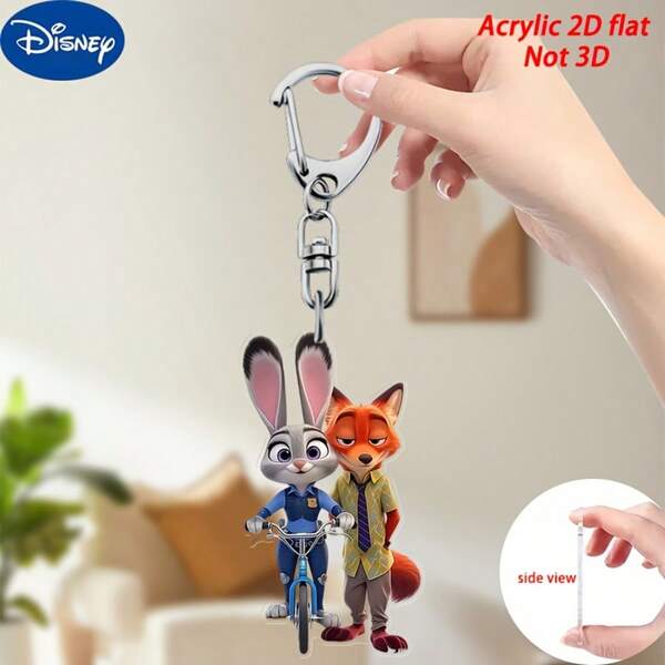 2D Design Plano, 1 Peça Chaveiro Acrílico Disney Animal Crossing Judy e Nick - Design de Personagem de Desenho Animado Vibrante com Bicicleta e Cenários Urbanos, Pingente Acrílico Durável para Bolsas, Mochilas, Chaves de Carro - Presente Perfeito para Volta às Aulas, Natal, Halloween, Fãs da Disney, Acessórios Disney, Acessórios de Mochila, Presentes de Natal