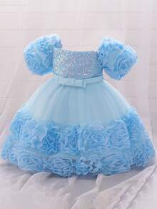 فستان بنات رضع مزين بترتر جميل تول لفتاة الزهور لحفلة عيد الميلاد، مناسب للحفلات الرسمية، باستثناء الشريطة