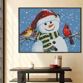 ZUOANLF 1 Set [30 * 40cm/11.8 * 15.7in] [40 * 50cm/15.7 * 19.7in] Frameless 11CT/14CT Printed Fabric Cross Stitch DIY Set, Cute Christmas Snowman And Mockingbird, Suitable For Adult Beginners To Relax DIY Embroidery Set, Including Printed Fabric, Needles, Threads, Drawings And Instructions. Handmade Artworks, Home Wall Decorations, Gifts