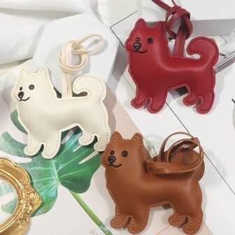 Cute Cartoon Pu Leather Chinese Village Dog Samoyed Bag Charm Kawaii Fashion Car Keychain Keyring Handbag Backbag Car Home Decoration Pendant Dog Lovers Gift Christmas New Year Gift For Coworker Bestie Sister Brother Girlfriend Bff