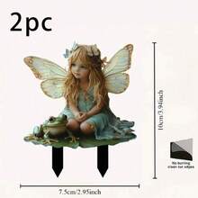 1个亚克力仙女蛙花园装饰牌，2D平面粘贴式，适用于盆栽植物和草坪装饰，无需电池，易于安装，充满趣味的户外装饰 - 多色-地插 - 查看 7