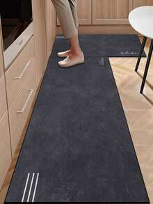 1pc Navy Blue Stripe & Letter Pattern, Minimalist & Fashionable Style, Approx. 3mm Thick Absorbent Kitchen Mat/Carpet Set, Washable, Suitable For Kitchen, Bathroom, Entryway, Laundry Room, Study, Living Room, Bedroom, Hallway