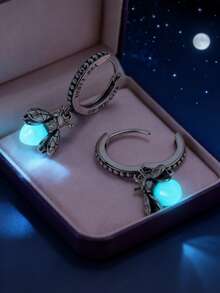 1 对 925 纯银耳环，适合女士，夜光萤火虫形状，闪耀方晶锆石，优雅耳环，珠宝礼品，适合日常派对购物佩戴