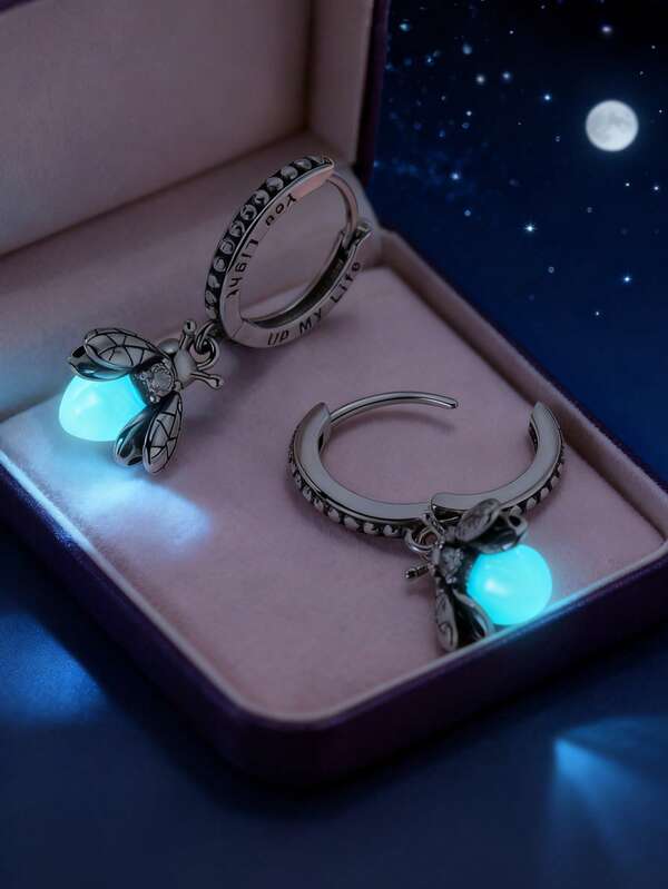1 par de pendientes de aro de plata de ley 925 para mujer con forma de luciérnaga luminosa, con brillo de circonita cúbica, elegantes pendientes de joyería, regalos que se adaptan al uso diario, de fiesta y de compras