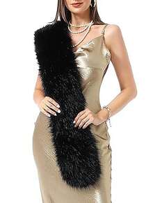 Women's Fluffy Collar Scarf Shawl, Warm For Cold Winter, Suitable For Weddings, Parties, Solid Color, Faux Fur, Elegant & Fashionable, Autumn/Winter, Holiday Gift