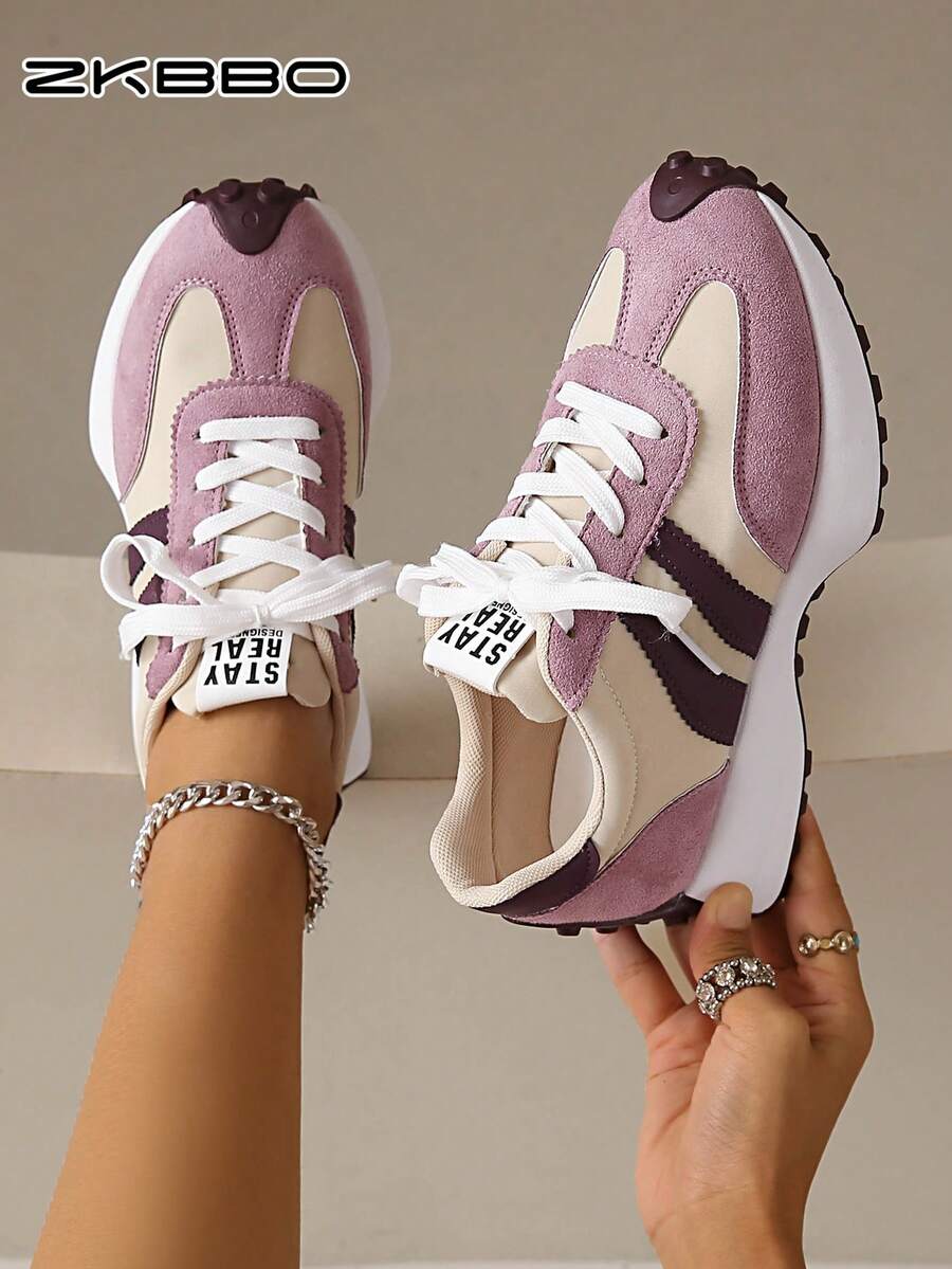 ZKBBO Giày thể thao thường ngày cho nữ, Giày đi bộ đa năng, Nhẹ và thoải mái cho mọi mùa, Giày tập luyện Crossfit, Giày thể thao chạy bộ & thể hình cổ điển, Giày tennis - Hồng - Xem 1