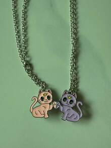 QTHOPE 2pcs Cute Cat Best Friend Forever Necklace, Sweet Cat Pendant Necklaces Gift For Friends
