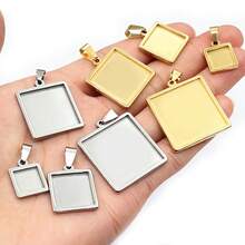 2 chiếc đế trống bằng thép không gỉ hình vuông, kích thước bên trong 10-25mm, dùng làm mặt dây chuyền cabochon, khay đựng phụ kiện làm trang sức DIY. - quảng trường - Xem 2