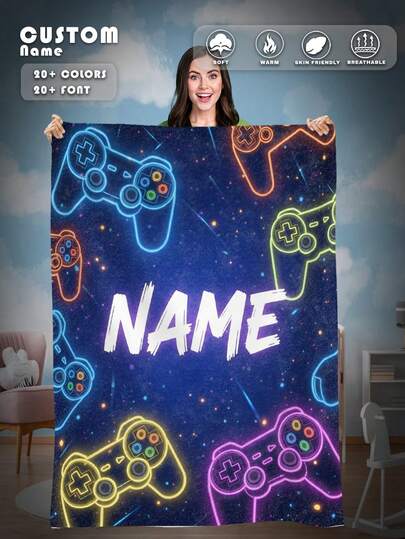 1pc Custom Name Blanket For Bed, Multipurpose Living Room Sofa Outdoor Beach Camping Pet, Personalized Family/Pet/Couple Text Printed Bedding Blanket, Personalized Christmas Gifts, Family Gift, Birthday Gifts, Gift For Friend, Gift For Her, Gift For Son/Daughter