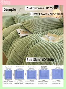 3件套绿色床上用品套装 - 1个被套和2个枕套，柔软舒适的家纺面料，多种颜色可选，适用于宿舍、卧室，简约时尚的家居装饰，可机洗，不含填充物 - 仿毛皮/羽绒被套套装，毛绒被套套装，1个带拉链的被套和2个枕套，不含被芯，尺寸可选：单人床、双人床、加大双人床、特大双人床 - 綠色 - 查看 3