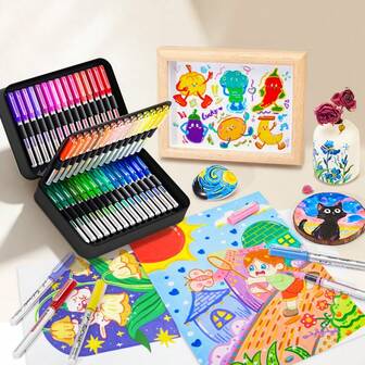 120/80/60/48/36/24 Colores Marcadores de Pintura Acrílica, Punta Suave de Gran Capacidad de Tinta, Colores Uniformes, Sin Olor, Profesional Para Estudiantes de Arte, Aplicable en Capas, Con Bolsa de Almacenamiento - Ideal Para Pintar en Rocas, Vidrio, Cerámica, Huevos de Pascua, Metal, Madera y talla grande - Excelente Para Artes, Manualidades y Bricolaje