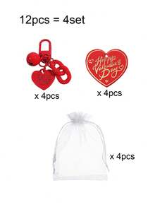 12/3pcs/Set Red Heart Bell Pendant & Gold Foil Heart Card Gift Set, Valentine's Day Gift Set, Women's Party Gift Set, Pink Theme Party Gift Set, Small Gift For Friends, Suitable For Valentine's Day, Women's Party, Pink Theme Party, Souvenirs, Gift Set - Multicolor - View 8
