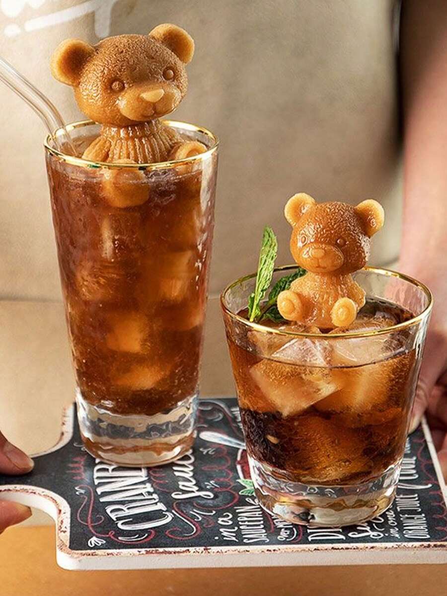 2pcs Cute 3D Bear Shaped Ice Cube Tray, Creative Ice Mold For Soda, Milk Tea, Coffee, Frozen Chocolate