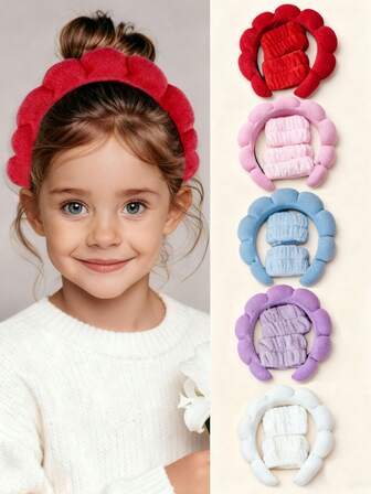 三件套针织海绵发带和腕带，柔软涤纶发带，防滑加厚发饰，红色，适合女孩，洗脸和运动的理想之选，女孩发饰礼盒套装，日常使用完美之选