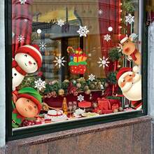 1 Stück Weihnachts-Fenstersticker, abnehmbarer Weihnachtsmann, Rentier, Lebkuchenmann, Elf, Weihnachtszug, Weihnachtsschneeflocke Fenstersticker für Büro, Schule, Heim-Fenster, Glas-Dekoration