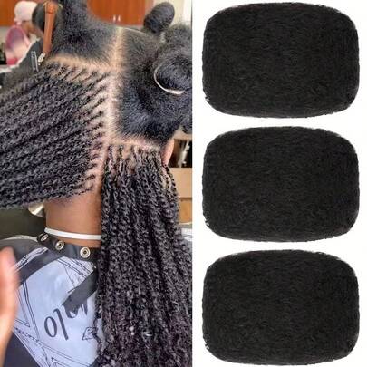 Set de 3 extensiones de cabello humano a granel con rizo afro rizado, adecuado para estilo bohemio, 30g/pieza, 10-18 pulgadas, cabello para trenzas de ganchillo, estilo deportivo unisex, aspecto natural, adecuado para todas las razas, negro natural