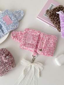 时尚简约设计粉色豹纹零钱包可爱甜美蓝色毛绒大容量便携卡包女士钱包迷你钱包小钱包零钱包钱袋可爱钱包 - 彩色 - 查看 6