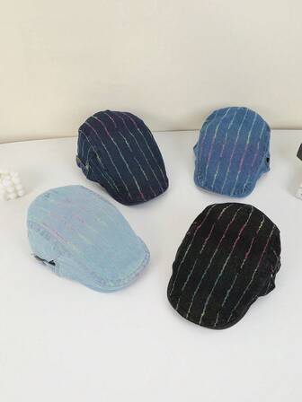 1 pièce Chapeau béret large à rayures colorées pour homme, style rétro lavé, doux, convient pour un usage casual quotidien, la photographie de rue et les activités de plein air