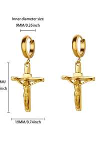 1 PAR de Brincos Argola Vintage Religiosos com Cruz de Jesus para Mulheres, Cor Dourada em Aço Inoxidável, Brincos Egípcios de Moda Punk, Presente de Festival