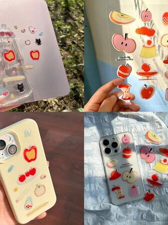 2个逼真的苹果卡通可爱果冻3D贴纸，可用于DIY装饰手机、平板电脑、杯子、剪贴簿等。