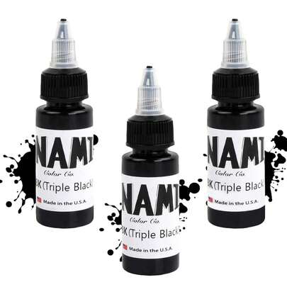3瓶装黑色纹身墨水，1盎司/30毫升优质纹身颜料，纯黑色纹身墨水，黑色人体彩绘墨水，黑色纹身酊剂，永久纹身用品