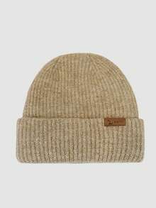 1pc Women's Knit Beanie Hat With Small Leather Patch, Warm Ear Protection, Versatile For Autumn/Winter, Suitable For Outdoor Activities