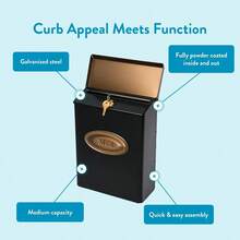 Architectural Mailboxes Designer Galvanized Steel Locking Wall Mount Mailbox DVKGB00AM Black And Brushed Brass Medium Capacity