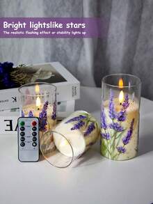3 buc lumânări fără flacără în culoarea lavandă cu telecomandă și temporizator, lumânări pâlpâitoare din ceară naturală cu LED-uri violet lavandă, decor cu flacără caldă pentru casă, dormitor, nuntă, logodnă, Crăciun, Halloween, Ziua Îndrăgostiților, petrecere de companie