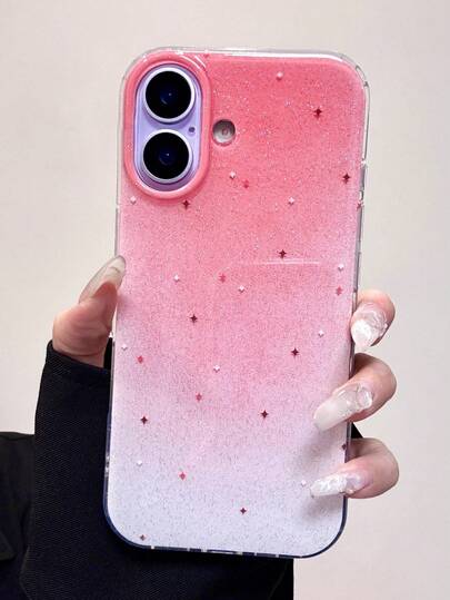 Sött glitter, glansigt, tonad färg, stjärnor, mjukt telefonskal kompatibelt med 17 Pro Max, 17 Pro 17Air, 16 15 14 13 12 Pro Max, 16 15 Pro 16 15 14 Plus, moderiktigt för tjejer, present, transparenta kanter, fodral