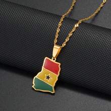 1pc Colorful National Flag Pattern Necklace, Nigeria, Ghana, Jamaica, Guyana Map, Stainless Steel Enamel Material, National Jewelry - Multicolor - View 5