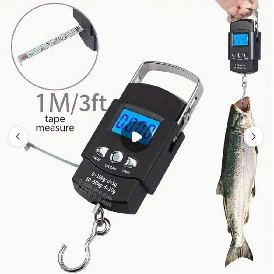 1pc Portable Electronic Scale With Rule For Home Use, Multifunction High Precision Digital Hanging Scales With Hook, LCD Display 50kg/110lbs Electronic Fishing Weighs Weight Balance Tool, 50kg/10g Digital Luggage Scale Electronic Suitcase